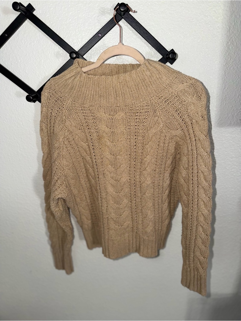 A New Day Women’s Small Tan Cable Knit Mock Neck Sweater Chunky Cozy Pullover - Picture 2 of 4
